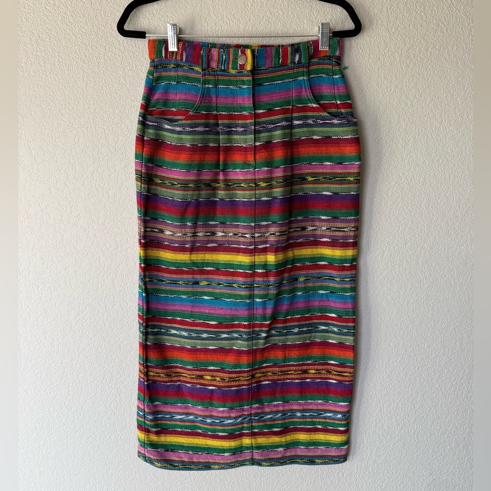Vintage Andean Multi-Color Striped Midi Skirt